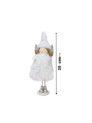 Yılbaşı Dekoru Gümüş Kanatlı Melek Dekoratif Biblo Süsü Beyaz 20 cm