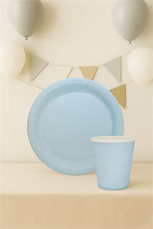 Karton Tabak Bardak Set Doğum Günü Parti Seti Mavi 8 Adet 