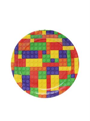 Renkli Lego Temalı Tabak Karton Doğum Günü Tabağı 8li