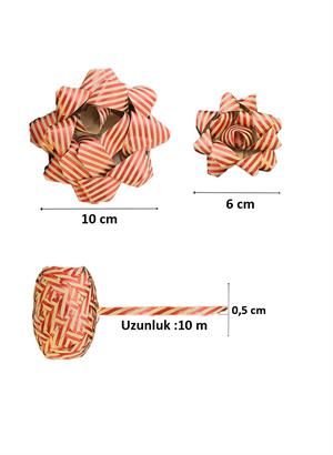 Hediye Paketleme Seti Kağıt Fiyonk ve Kurdele Kırmızı-Kraft Çizgili 3lü