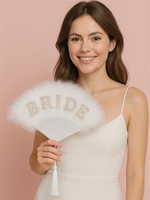 Bride Yazılı Tüylü Gelin Yelpaze Bekarlığa Veda Partisi Kostüm Aksesuarı Beyaz