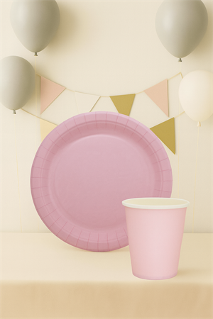 Karton Tabak Bardak Set Doğum Günü Parti Seti Pembe 8 Adet 