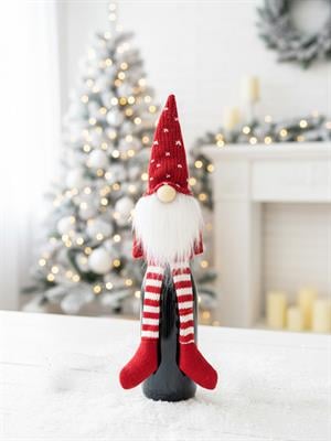 Yılbaşı Temalı Dekoratif Şişe Elbisesi – Noel Cücesi Figürlü Dekor 32 cm