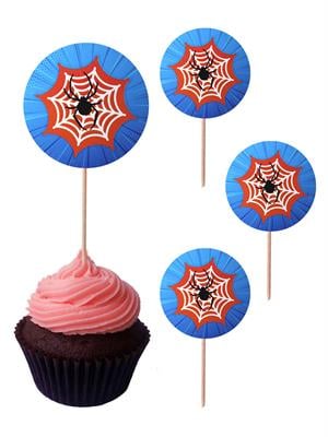 Spiderman Temalı Kürdan Örümcek Ağı Figürlü Cupcake Kürdanı Pasta Süsü 10lu