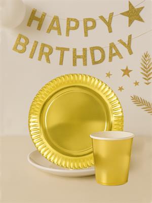 Karton Tabak Bardak Set Altın 8li