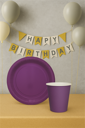 Karton Tabak Bardak Set Doğum Günü Parti Seti Mor 8 Adet 