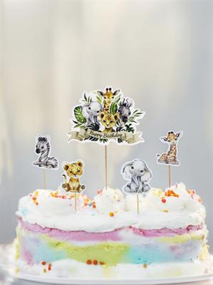 Safari Temalı Hayvan Figürlü Kürdan Pasta Süsü Cupcake Kürdanı 5li