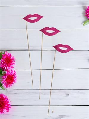 Dudak Şeklinde Simli Çubuklu Bekarlığa Veda Partisi Aksesuarı Fuşya 6lı