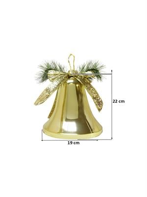 Yılbaşı Dekoru Kurdeleli Çan Dekoratif Süsleme Aksesuarı Altın 22 cm 