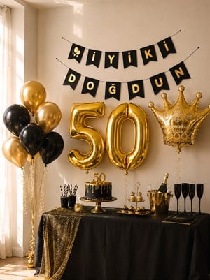 50 Yaş Balon Seti Doğum Günü Parti Seti Siyah Altın