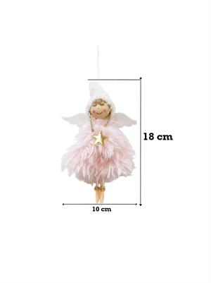 Yılbaşı Ağaç Süsü Melek Kanatlı Peri Kızı Asılabilir Dekoratif Süs Pembe 18 cm