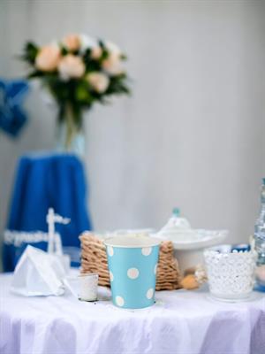 Karton Bardak 8Li Mavi Puantiyeli