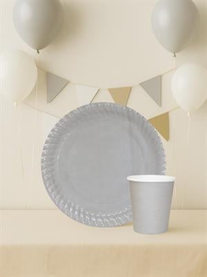 Karton Tabak Bardak Set Gümüş 8li