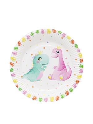 Sevimli Dinozor Temalı Tabak Karton Doğum Günü Tabağı 8li