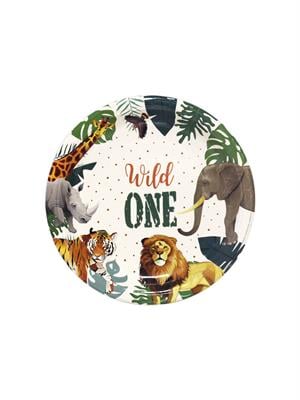 Safari Temalı Tabak Wild One Yazılı 1 Yaş Doğum Günü Parti Tabağı 