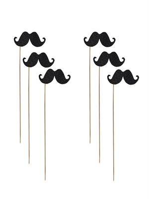 Bıyık Şeklinde Simli Çubuklu Bekarlığa Veda Partisi  Aksesuarı Siyah 6lı