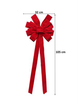 Yılbaşı Dekoratif Kadife Fiyonk Büyük Boy Kapı ve Duvar Süsü Kırmızı 32 cm