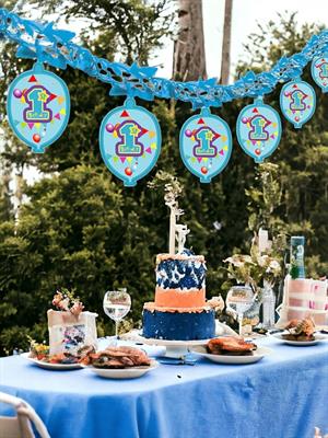 Kağıt Zincir 1 Yaş Parti Süsü Mavi 24lü