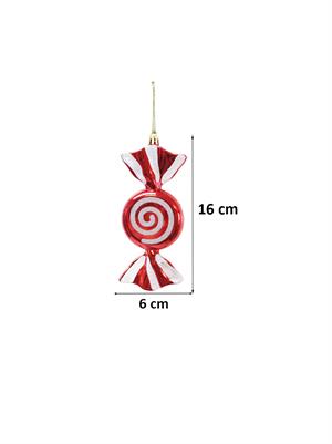 Yılbaşı Ağaç Süsü Kırmızı-Beyaz Şeker Figürlü 16 cm 2li Set