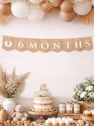 6 Months Kraft Banner – 6 Ay Bebek Doğum Günü Süsleme Flaması