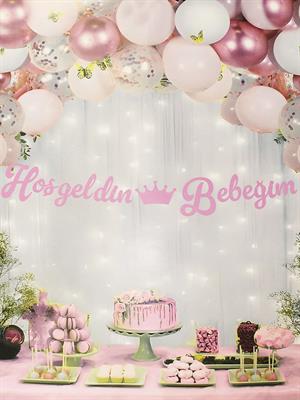 Hoş Geldin Bebeğim Yazılı Kaligrafi Banner Pembe