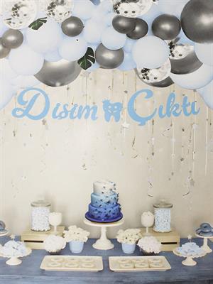 Diş Buğdayı Dişim Çıktı Yazılı Kaligrafi Banner Mavi