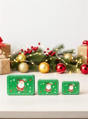 Yılbaşı Temalı Noel Baba Desenli Hediye ve Saklama Kutusu Seti 3lü