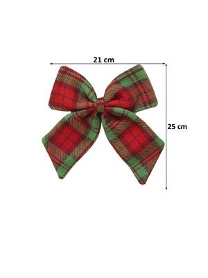 Yılbaşı Fiyonk Kırmızı Yeşil Ekose Desenli Dekoratif Kapı & Ağaç Süsü 21 cm 
