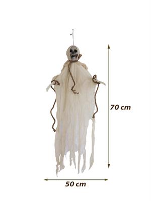Cadılar Bayramı Kuru Kafa İskelet Figürlü Asılabilir Halloween Parti Dekoru 70 cm Beyaz