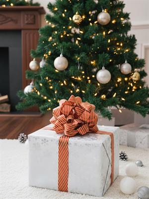 Hediye Paketleme Seti Kağıt Fiyonk ve Kurdele Kırmızı-Kraft Çizgili 2li