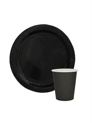 Karton Tabak Bardak Set Doğum Günü Parti Seti Siyah 8 Adet 