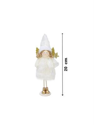 Yılbaşı Dekoru Altın Kanatlı Melek Dekoratif Biblo Süsü Beyaz 20 cm