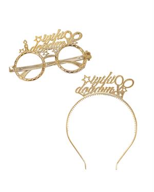 İyi Ki Doğdun Taç Gözlük Set Doğum Günü Parti Aksesuarı Gold