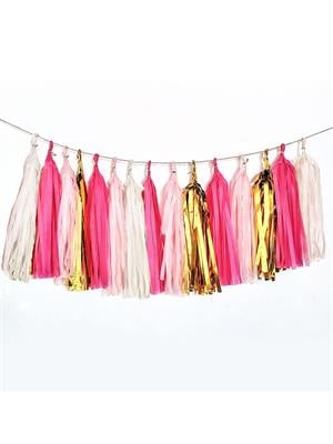 Parti Süsleri Metalize Püskül Süs Pembe - Altın 3 mt