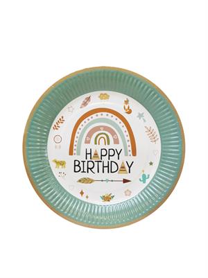 Retro Temalı Tabak Karton Doğum Günü Parti Tabağı 8li