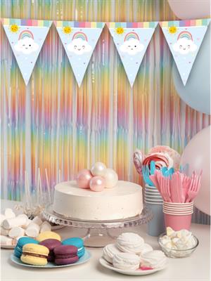 Gökkuşağı Bulut Temalı Flama Bayrak Asılabilir Doğum Günü Parti Süsü