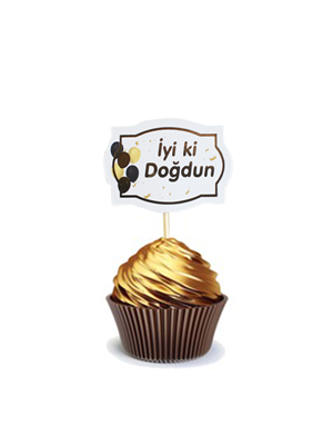 İyi Ki Doğdun Kürdan Cupcake Kürdanı Pasta Süsü Beyaz Gold 10Lu