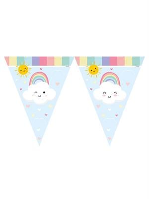 Gökkuşağı Bulut Temalı Flama Bayrak Asılabilir Doğum Günü Parti Süsü