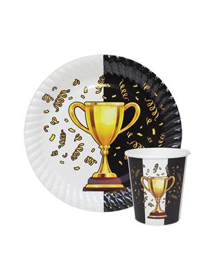 Siyah Beyaz Taraftar Kupa Temalı Karton Tabak Bardak Set 8li