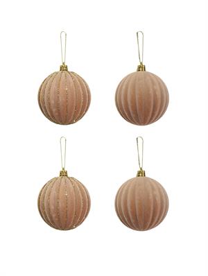 Yılbaşı Topları Altın Simli Kadife Yılbaşı Ağacı Süsü Somon 8 cm 4lü