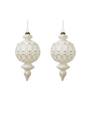 Yılbaşı Ağaç Süsü Retro Altın Eskitme Detaylı Sarkıt Beyaz Gold 16 cm 2li Set