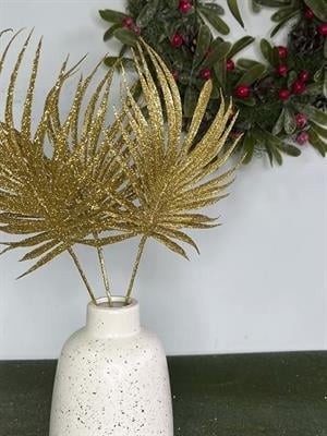 Yılbaşı Dekoru Simli Palmiye Yaprağı Dekoratif Dal Altın 30 cm