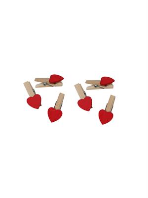 Ahşap Mandal Kırmızı Kalpli 6Lı