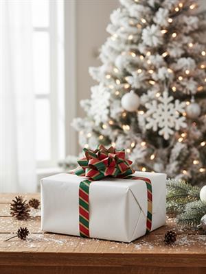 Hediye Paketleme Seti Kağıt Fiyonk ve Kurdele Kırmızı-Yeşil Çizgili 2li 