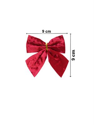 Yılbaşı Ağaç Süsü Kadife Fiyonk Asmalı Dekor Süsü Kırmızı 9 cm 4lü