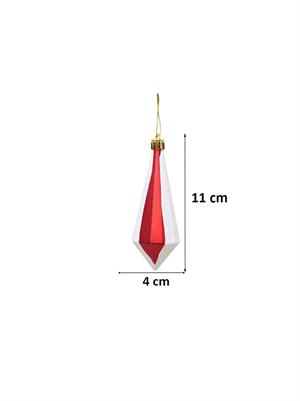 Yılbaşı Ağaç Süsü Kristal Şekilli Kırmızı-Beyaz 11 cm 2li