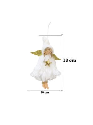 Yılbaşı Ağaç Süsü Melek Kanatlı Peri Kızı Asılabilir Dekoratif Süs Beyaz 18 cm