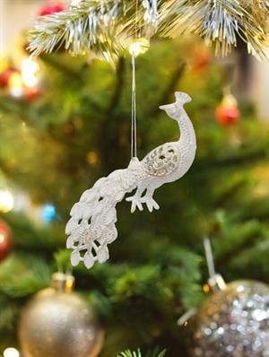 Yılbaşı Ağaç Süsü Tavuskuşu Figürlü Asılabilir Simli Dekoratif Süs 19 cm