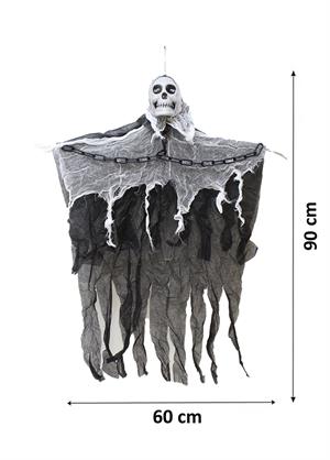 Cadılar Bayramı Işıklı Kuru Kafa Hayalet Asılabilir Halloween Parti Dekoru 90 cm