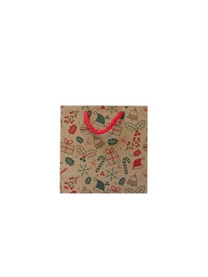 Yılbaşı Hediye Çantası Desenli Kraft Karton Çanta 11X11 cm 25li
